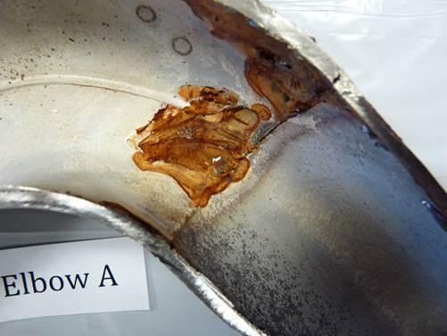 Crevice corrosion inside a 304L stainless steel piping system