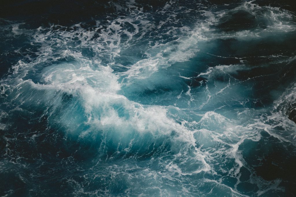 Close up on water with aggressive waves