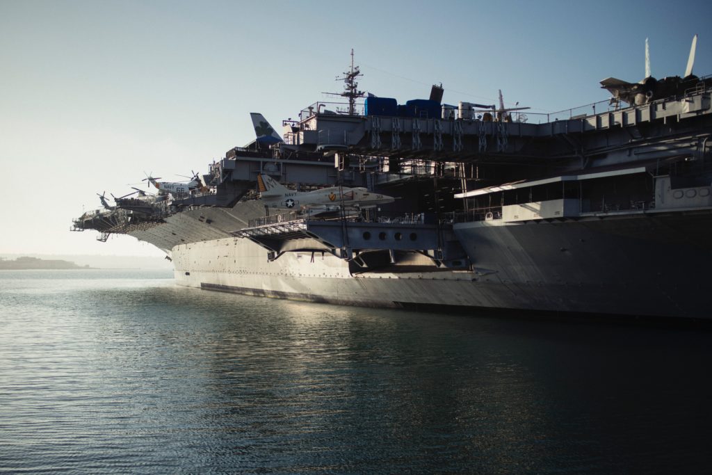 Docked naval warship